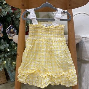 Janie and Jack Yellow Checkered Dress with White Bows 12-18 months